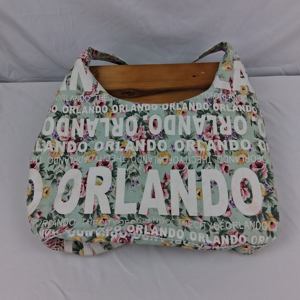 Robin Ruth Orlando Floral Canvas Tote Bag Teal Pink Souvenir Hobo Shoulder Bag
